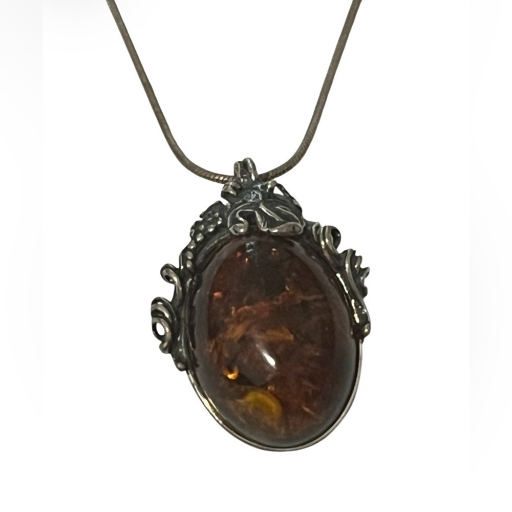 Antique Art Deco Baltic Amber Pendant Necklace